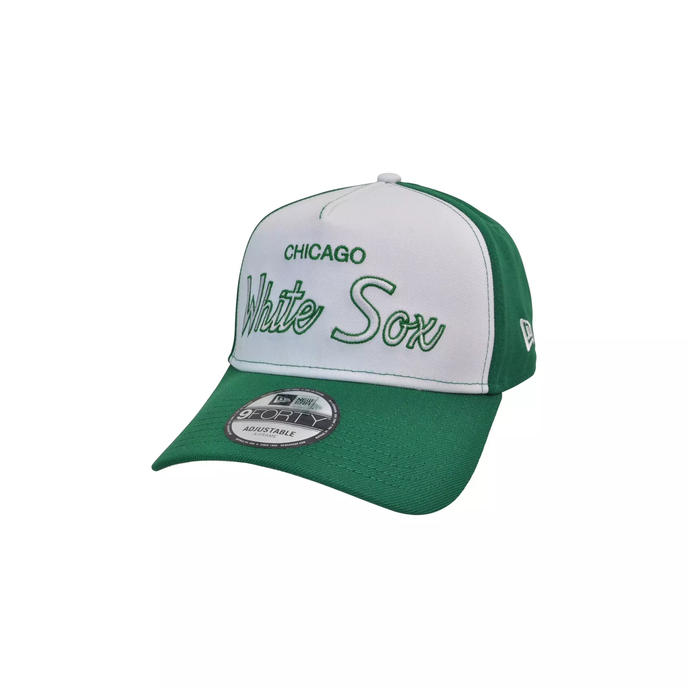 New Era Chicago White Sox 9FORTY Script Snapback Hat-White/Green